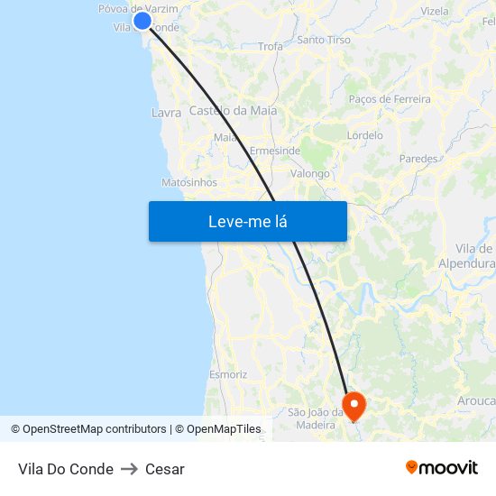 Vila Do Conde to Cesar map