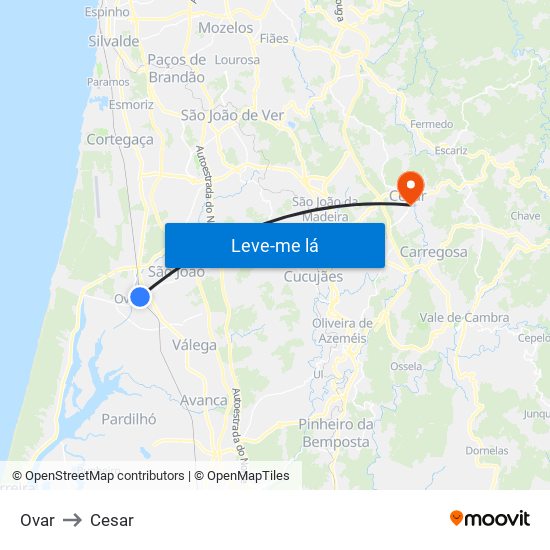 Ovar to Cesar map