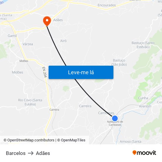 Barcelos to Adães map