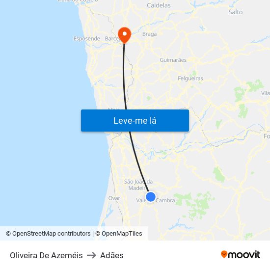 Oliveira De Azeméis to Adães map