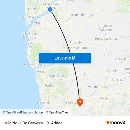 Vila Nova De Cerveira to Adães map