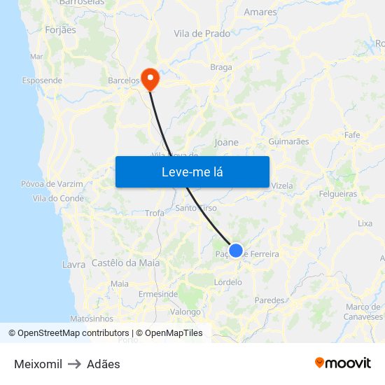 Meixomil to Adães map