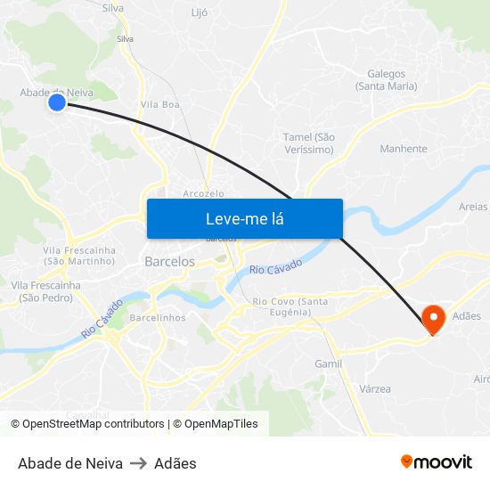 Abade de Neiva to Adães map