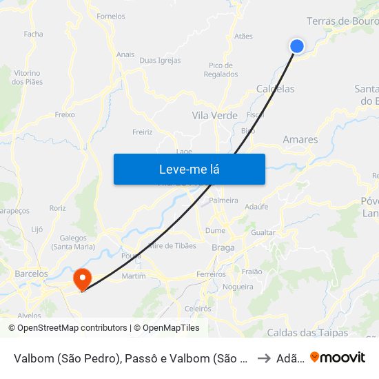 Valbom (São Pedro), Passô e Valbom (São Martinho) to Adães map