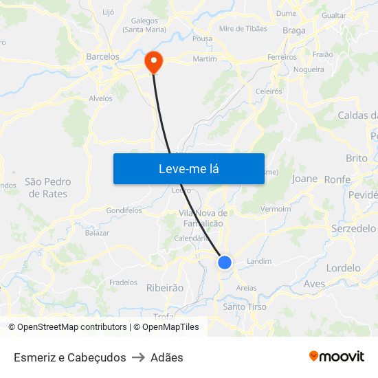 Esmeriz e Cabeçudos to Adães map