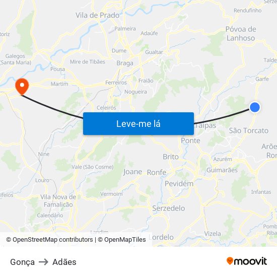 Gonça to Adães map