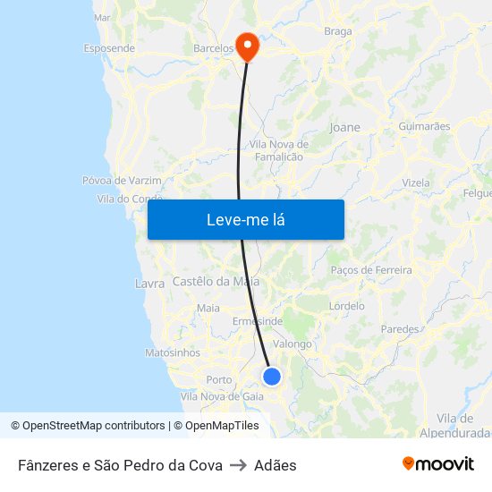 Fânzeres e São Pedro da Cova to Adães map