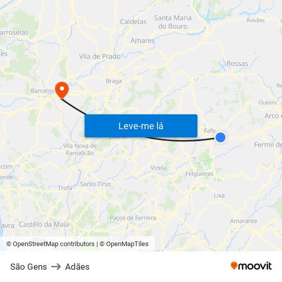 São Gens to Adães map