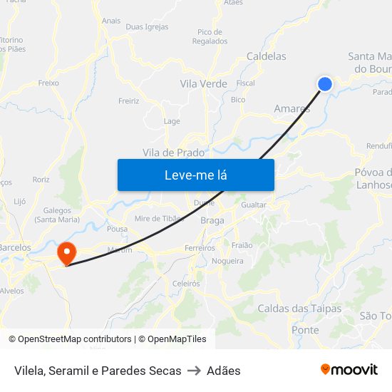 Vilela, Seramil e Paredes Secas to Adães map