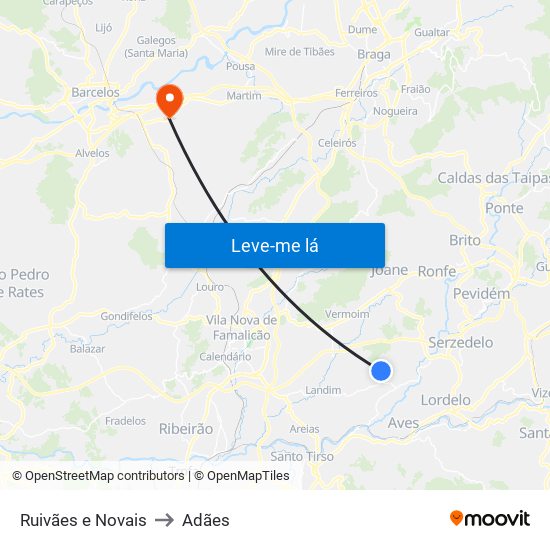 Ruivães e Novais to Adães map