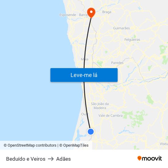 Beduído e Veiros to Adães map