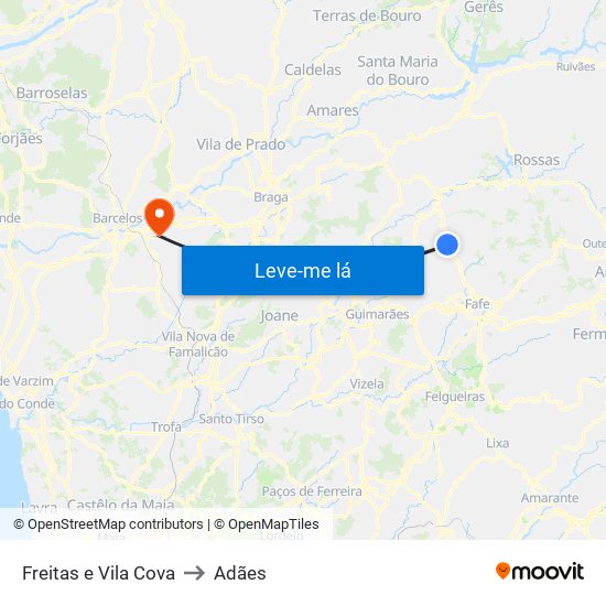 Freitas e Vila Cova to Adães map