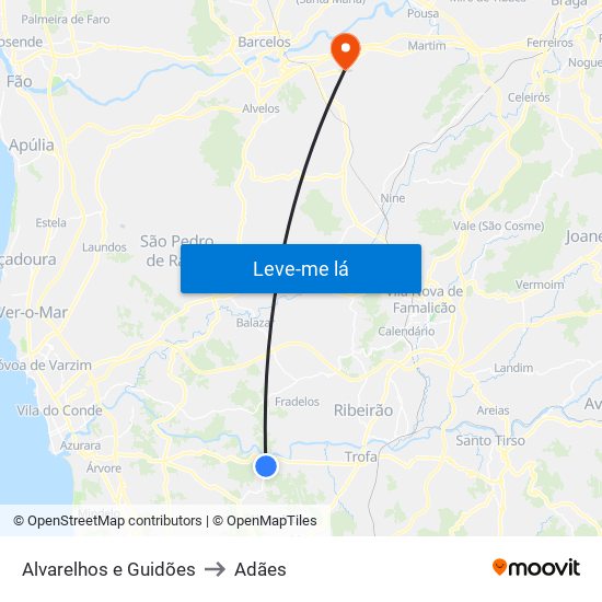 Alvarelhos e Guidões to Adães map