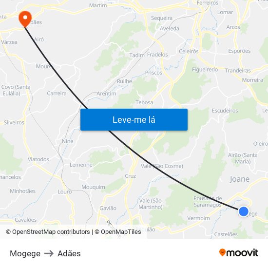 Mogege to Adães map