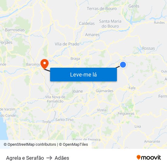 Agrela e Serafão to Adães map