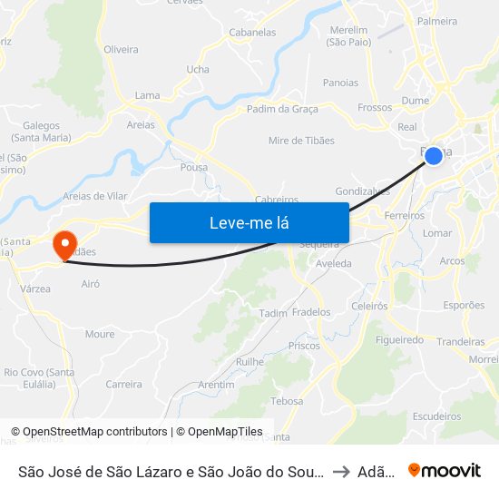 São José de São Lázaro e São João do Souto to Adães map