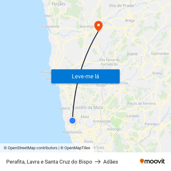 Perafita, Lavra e Santa Cruz do Bispo to Adães map