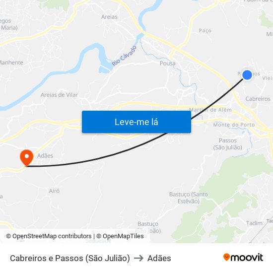 Cabreiros e Passos (São Julião) to Adães map