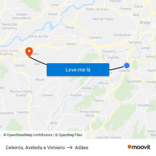 Celeirós, Aveleda e Vimieiro to Adães map