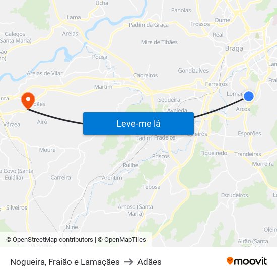 Nogueira, Fraião e Lamaçães to Adães map