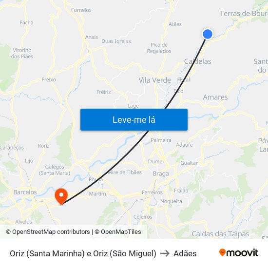 Oriz (Santa Marinha) e Oriz (São Miguel) to Adães map