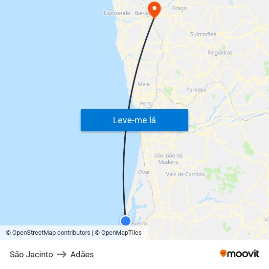 São Jacinto to Adães map