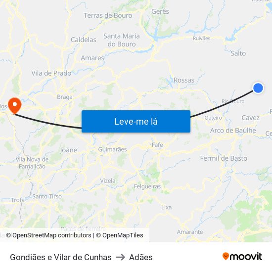 Gondiães e Vilar de Cunhas to Adães map