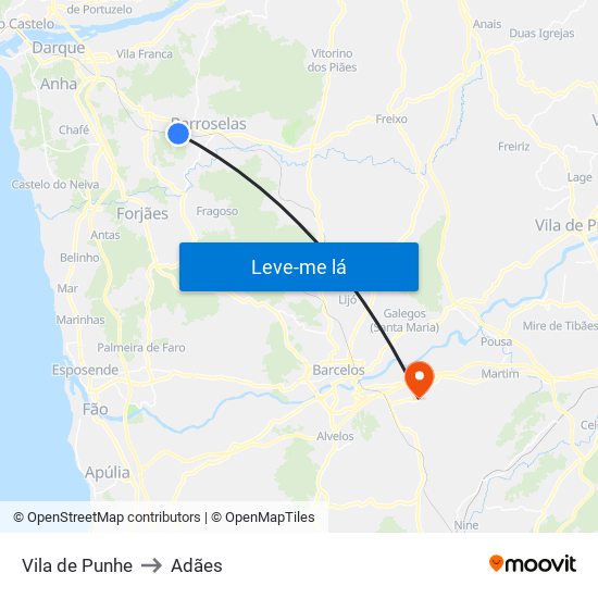 Vila de Punhe to Adães map