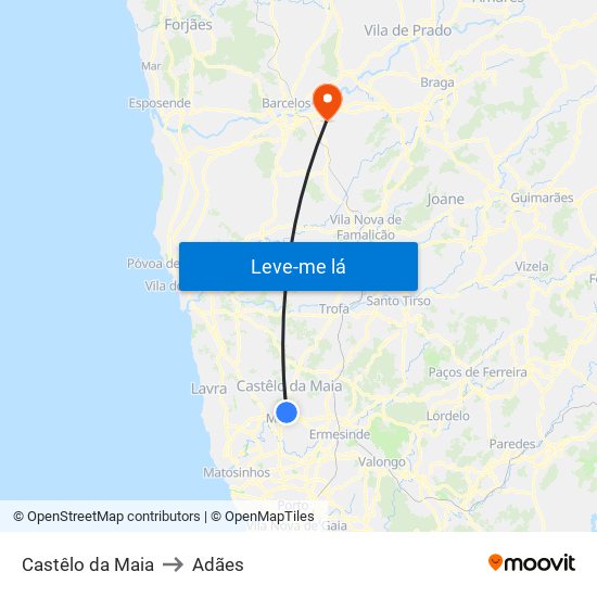 Castêlo da Maia to Adães map