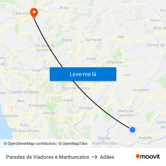 Paredes de Viadores e Manhuncelos to Adães map