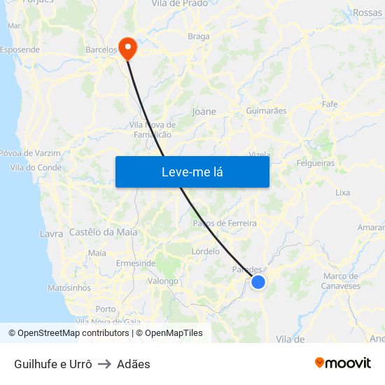 Guilhufe e Urrô to Adães map