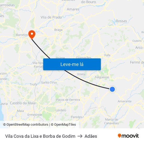 Vila Cova da Lixa e Borba de Godim to Adães map