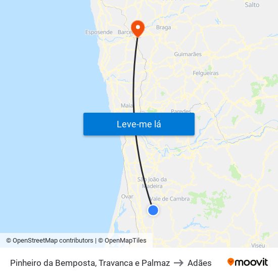 Pinheiro da Bemposta, Travanca e Palmaz to Adães map