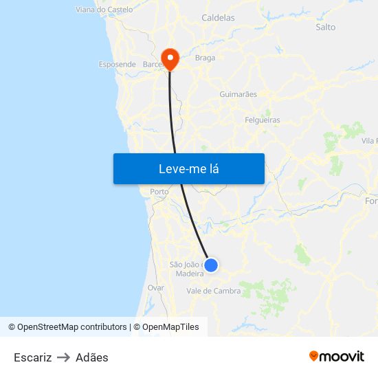 Escariz to Adães map