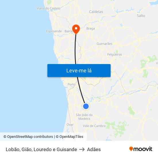 Lobão, Gião, Louredo e Guisande to Adães map