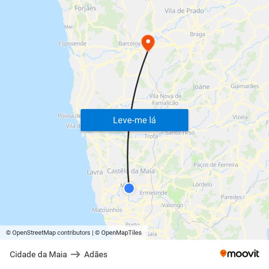 Cidade da Maia to Adães map