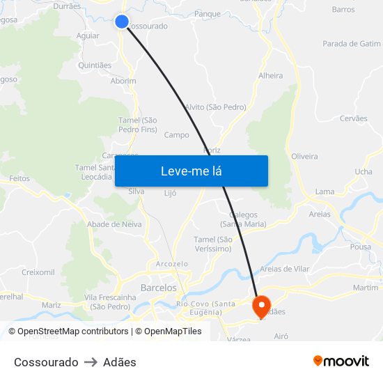 Cossourado to Adães map