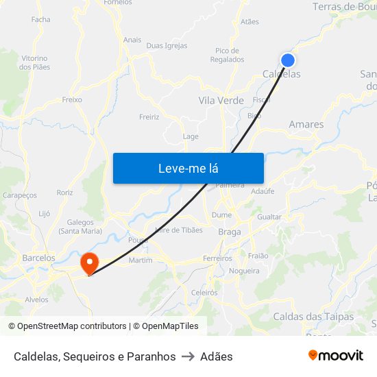 Caldelas, Sequeiros e Paranhos to Adães map