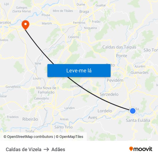 Caldas de Vizela to Adães map