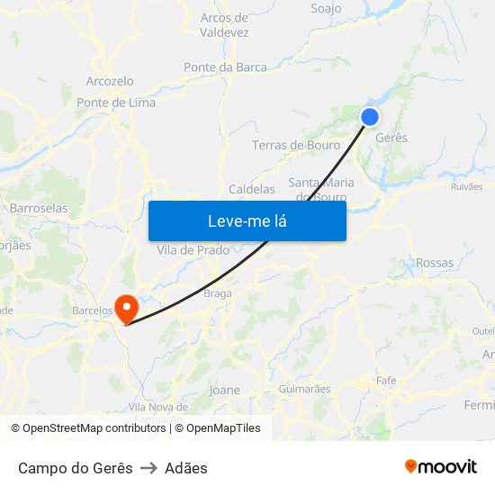 Campo do Gerês to Adães map