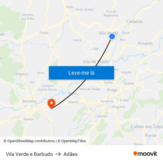 Vila Verde e Barbudo to Adães map