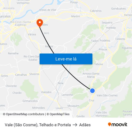 Vale (São Cosme), Telhado e Portela to Adães map