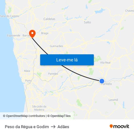 Peso da Régua e Godim to Adães map