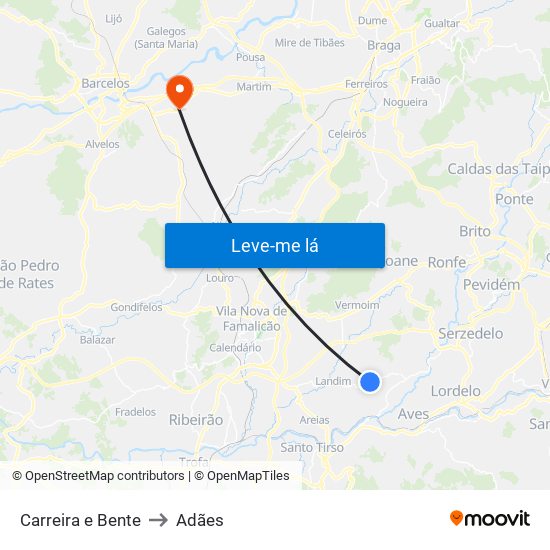 Carreira e Bente to Adães map