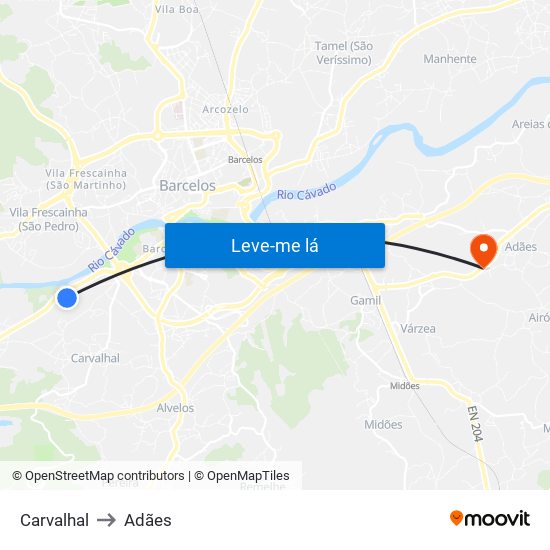 Carvalhal to Adães map