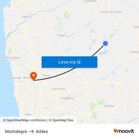 Montalegre to Adães map