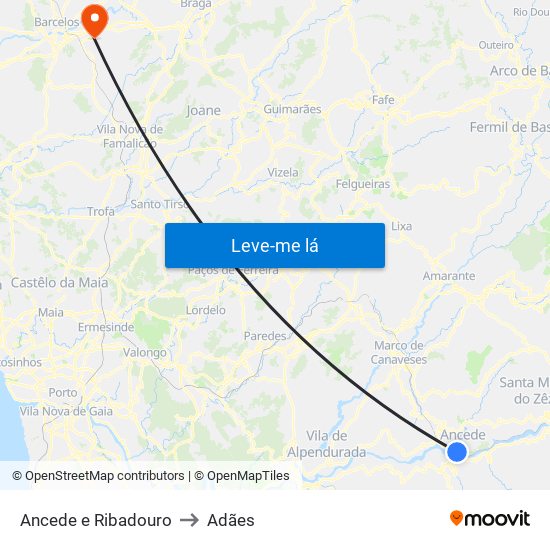 Ancede e Ribadouro to Adães map