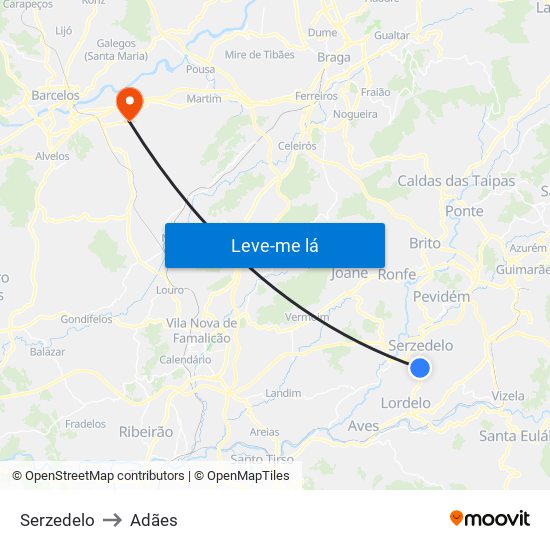 Serzedelo to Adães map