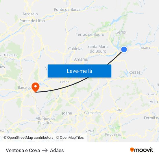 Ventosa e Cova to Adães map