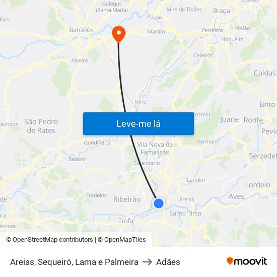 Areias, Sequeiró, Lama e Palmeira to Adães map